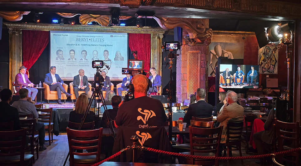 Signature Live Event DAV Production crew filming a Beryl Elites panel discussion at The Cutting Room